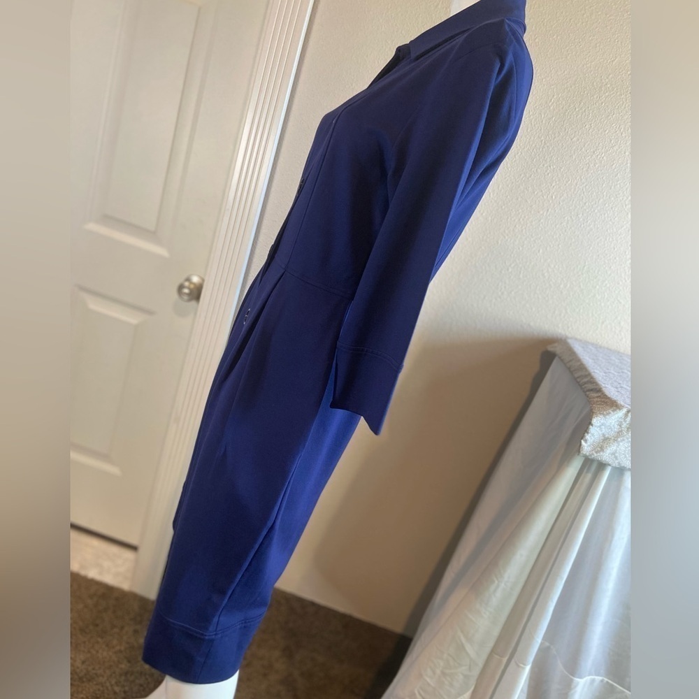 Talbots~Navy Blue~Mid-Weight~Ponte Knit~Button Down~Midi Dress~Pockets~Size 10 - Picture 9 of 16